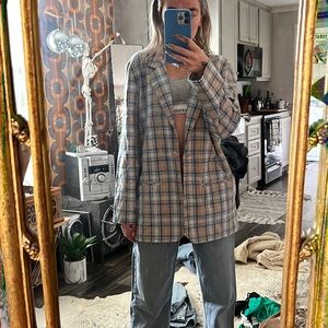Blue and tans plaid blazer
